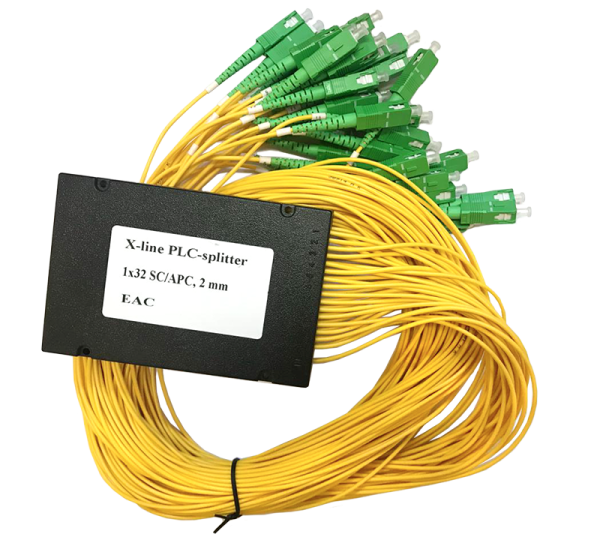 KIWI-PLC-SM-1x32-20-1M-SA Оптический сплиттер PLC 1х32, SM, 2.0mm, 1M, корпус, SC/APC